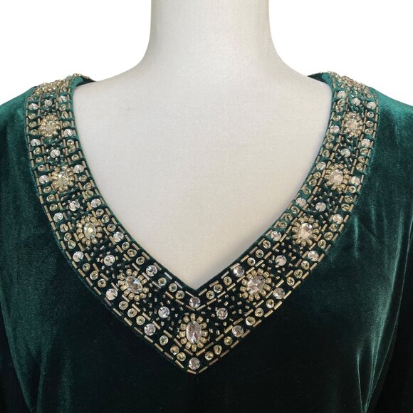 SLNY Green Velvet Dress Rhinestone Embellished Beaded Rhinestone Necklace 3/4 - Picture 2 of 10